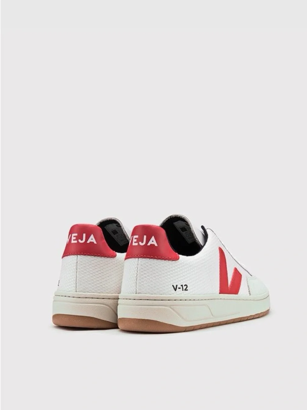 Veja V-12 Bmesh White/Pekin Sneakers with Red V Logo